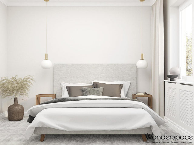 Łóżko tapicerowane w naturalnym kolorze 8