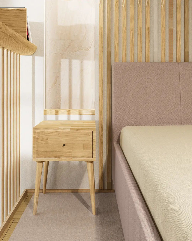 Stolik dębowy Naby No 1 na smukłych wysokich toczonych nóżkach z szufladą 6