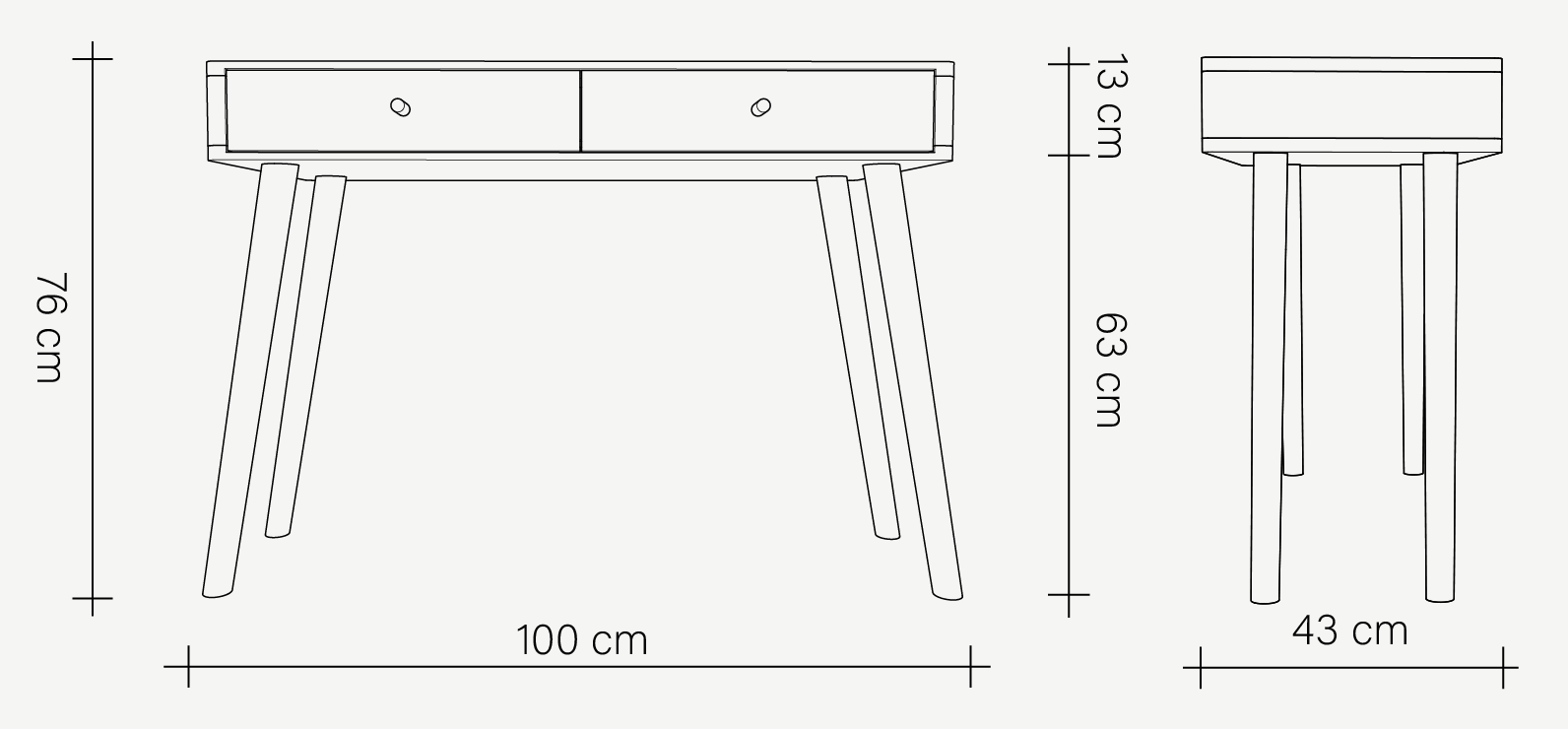 Rysunek wymiarowy toaletka dębowa lili no. 2