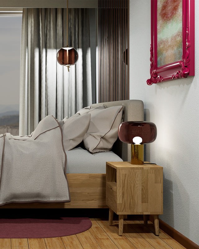 Stolik dębowy z półką i szufladą bez uchwytów z otworem 8