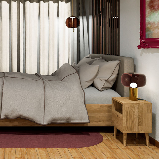 Łóżko z drewnianą ramą z litego dębu z pojemnikiem na pościel More 7