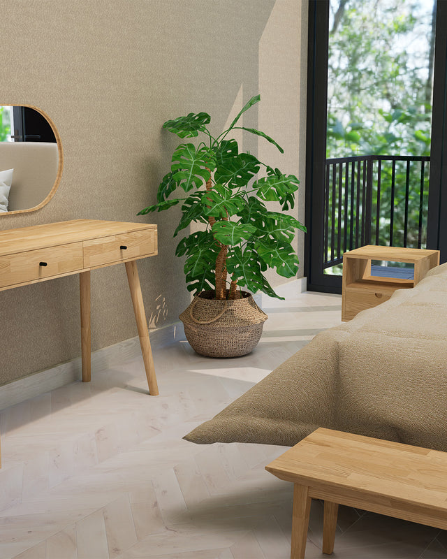 Stolik dębowy z półką i szufladą bez uchwytów z otworem 3