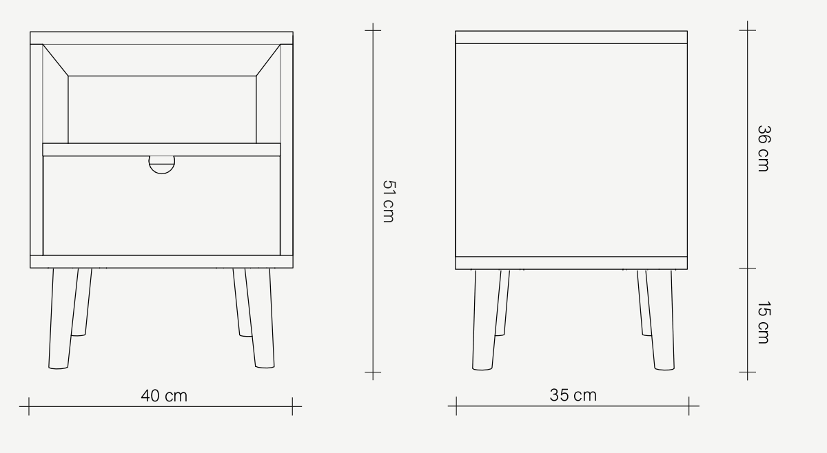 pojemna szafka nocna z szufladą i półką - wymiary