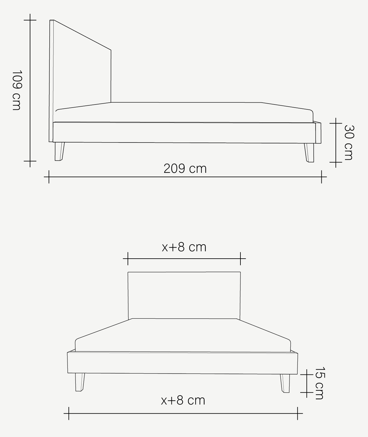 Rysunek wymiarowy łóżka OL.WOOD
