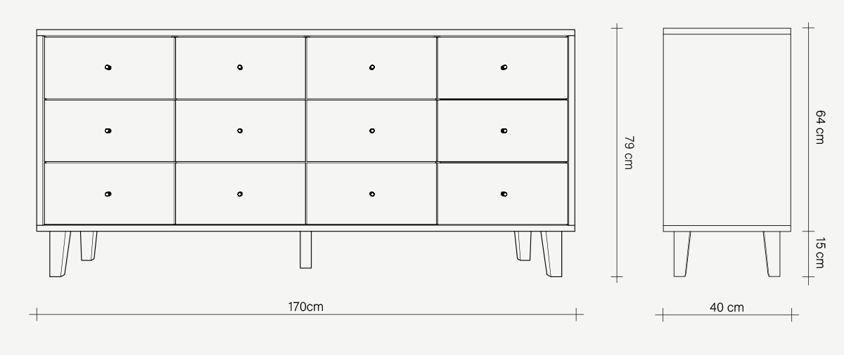 komoda debowa opp no 4 rysunek wymiarowy